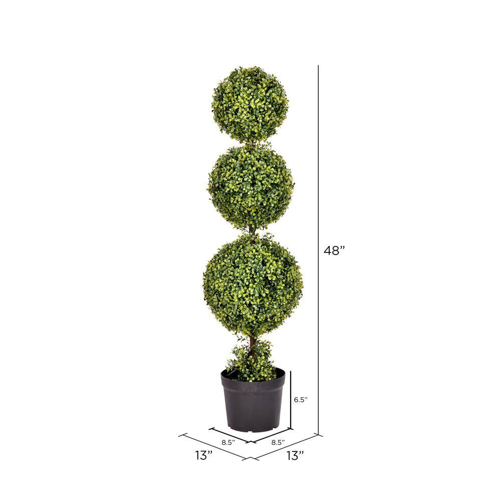 Elegant Outdoor 4' White-Lit Plastic Boxwood Topiary in Pot
