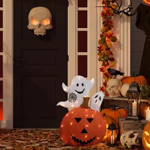 27.5 in. LED Lighted Battery Operated Jack-O-Lantern and Ghosts Halloween Decoration