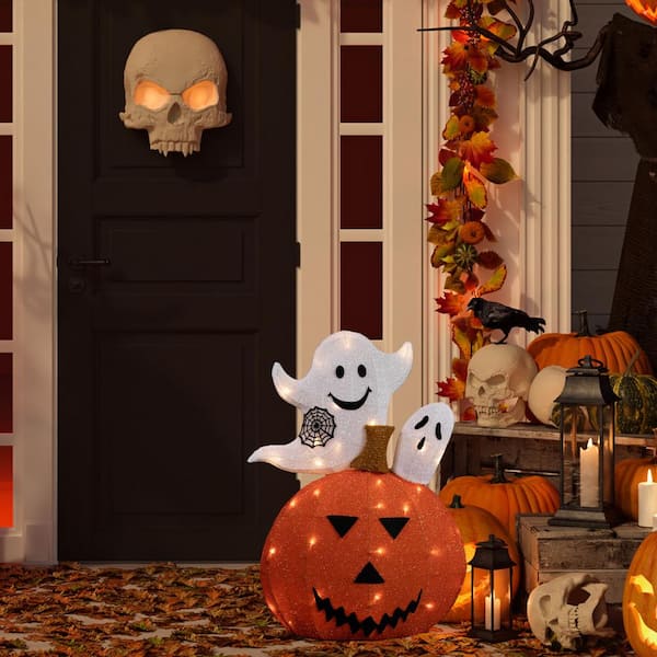 27.5 in. LED Lighted Battery Operated Jack-O-Lantern and Ghosts Halloween Decoration