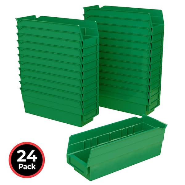 30120 Plastic Shelf Storage Bins, 12 in. x 4 in. x 4 in. Green, 24-pack