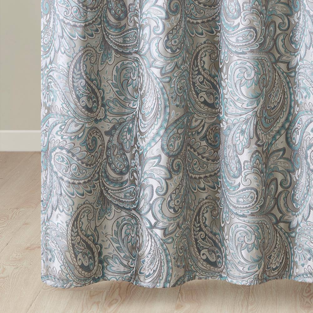 Teal Paisley Jacquard Faux Silk Shower Curtain 72x72
