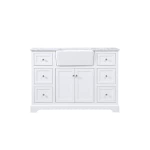 Timeless Home 48 in. W x 22 in. D x 34.75 in. H Single Bathroom Vanity Side Cabinet in White with White Marble Top
