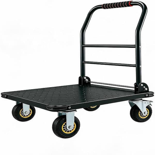 Platform Truck 1800 LBS Capacity Heavy Duty Push Hand Cart, 36x24 in Foldable Flatbed Dolly with 4 Swivel Casters, Black