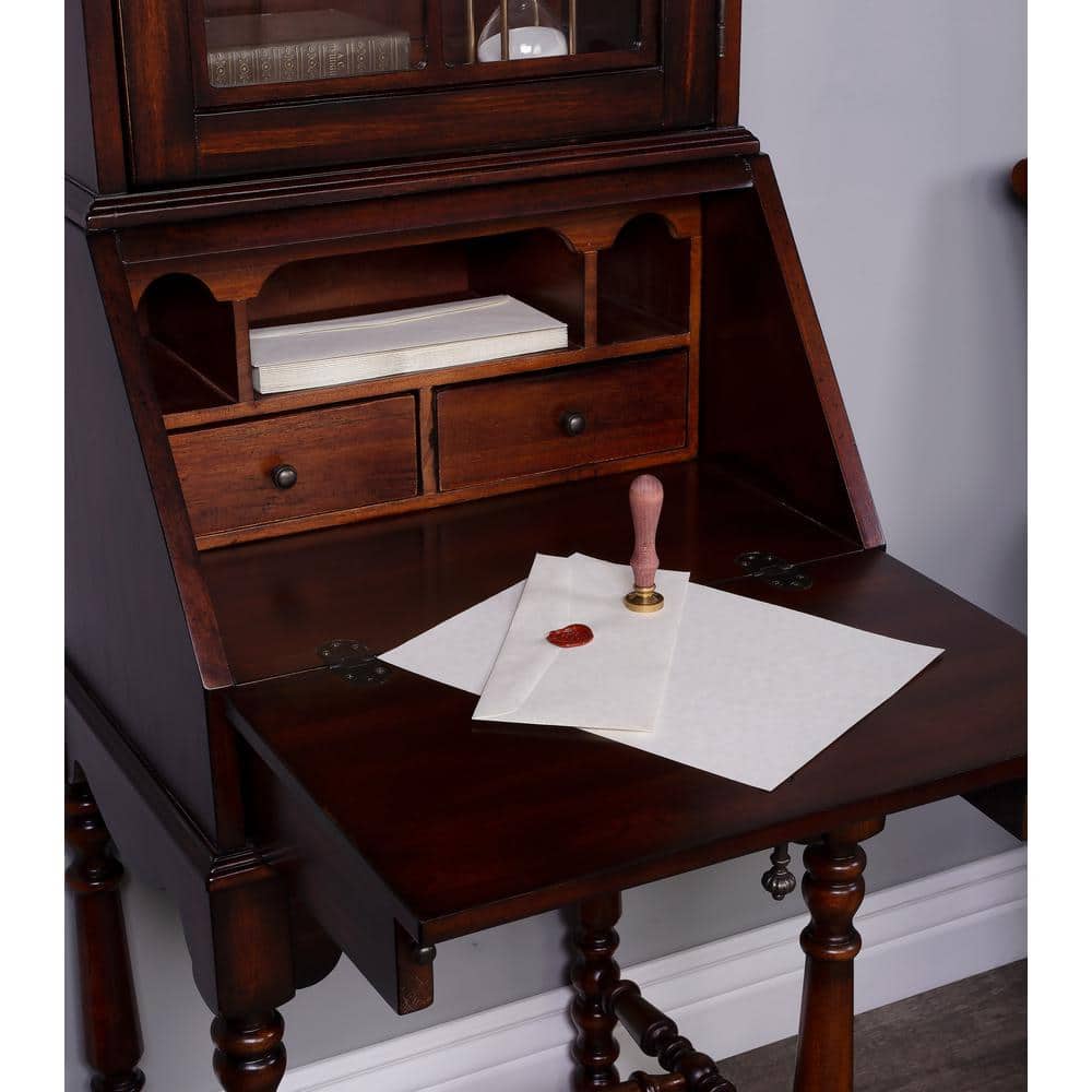 Traditional Lighted Brown Wood China Cabinet with Hutch
