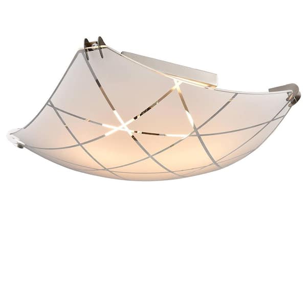 CLAXY 8.86 in. 2-Light Nickel Flush Mount with Decorative Glass Shade and No Light Bulb Type Included (1-Pack)