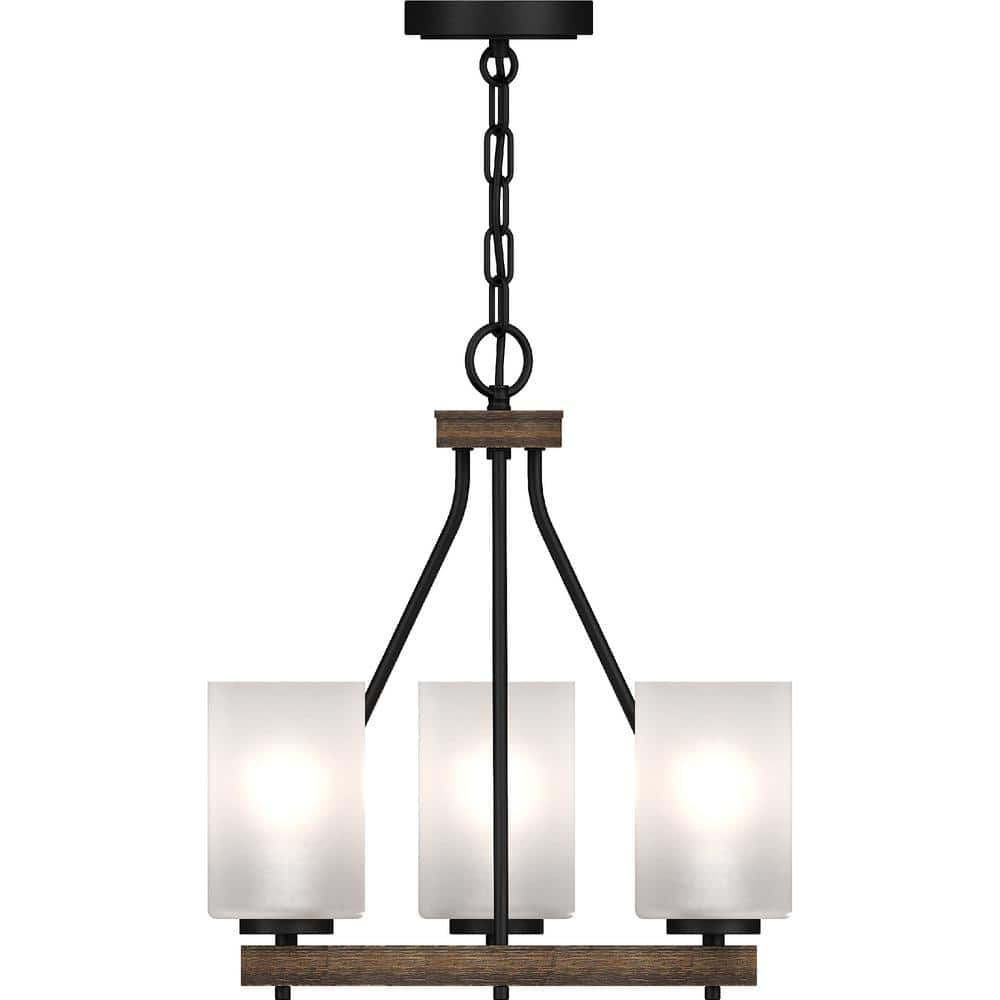 Black Walnut 17" Mini Chandelier with Frosted Glass Shades