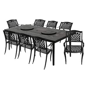 Black 9-Piece Aluminum Rectangular Mesh Outdoor Dining Set with 8-Chairs