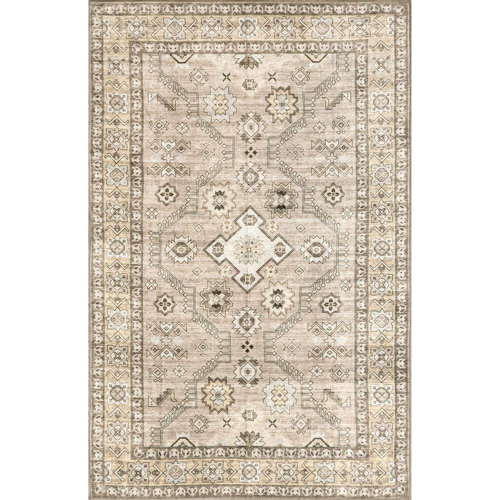 nuLOOM Alecia Persian Machine Washable Beige 5 ft. x 8 ft. Area Rug ...