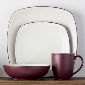 Colorwave Burgundy 10-3/4 in. Stoneware Square Dinner Plates (Set of 4)