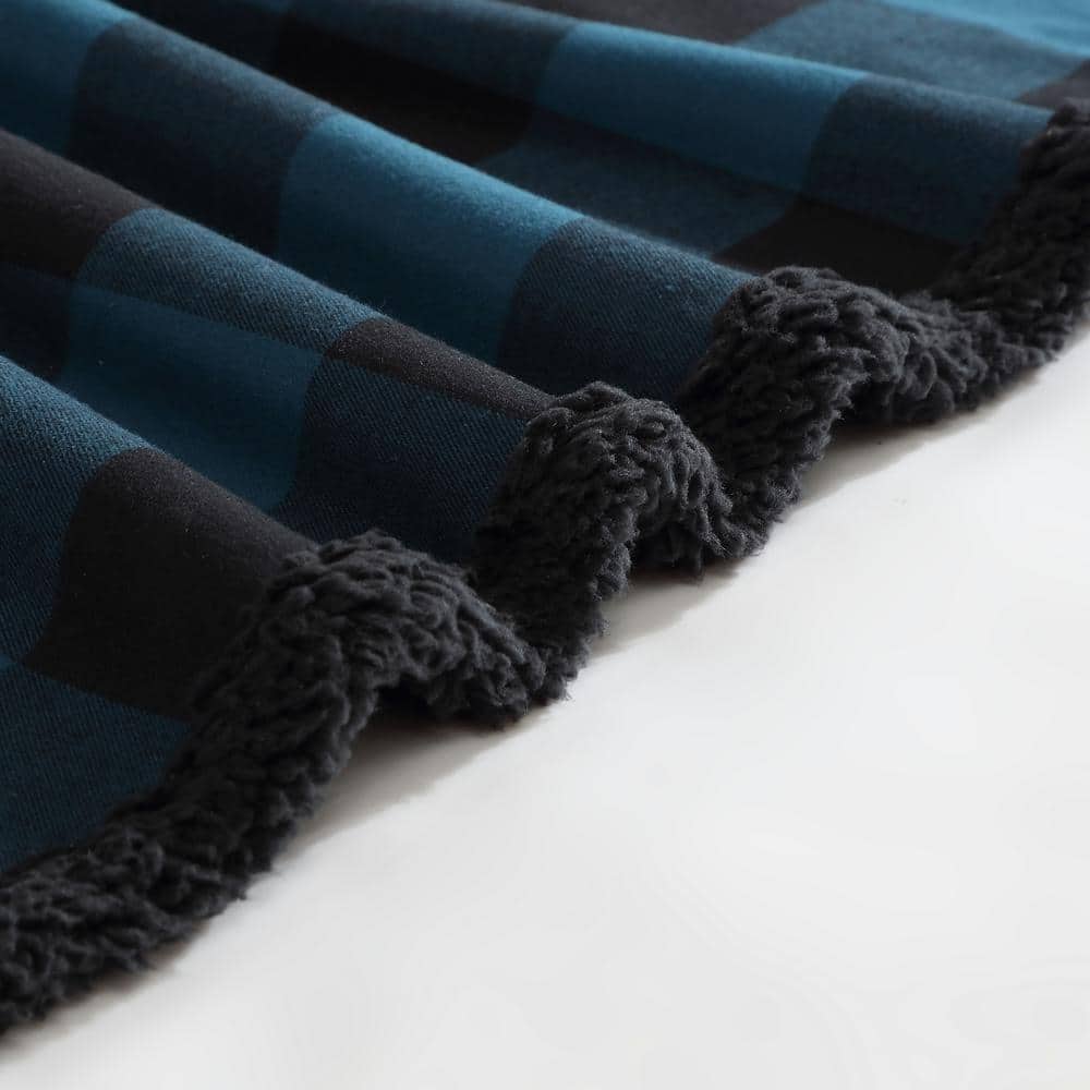 Blue and Black Reversible Sherpa Fleece Throw Blanket