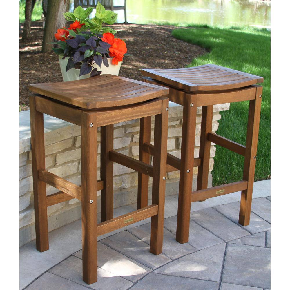 Classic Eucalyptus Brown Stain Bar Stool, Weather Resistant
