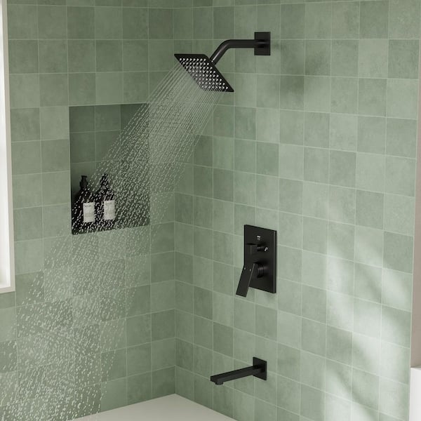 2-Spray 6 in. Wall Mount Dual Fixed and Handheld Shower Head 1.8 GPM with Anti Scald in Matte Black (Valve Included)
