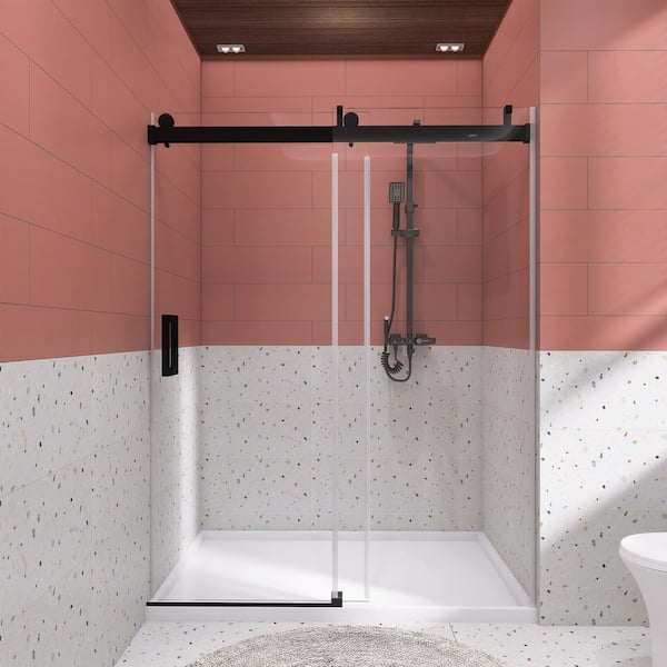 Staykiwi 68 to 72 in. W. x 76 in. H Sliding Frameless Soft-Close Shower Door in Matte Black with Tempered Glass