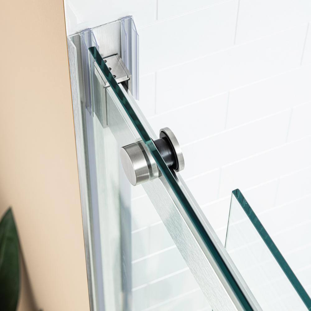 60" Brushed Nickel Frameless Sliding Shower Door with Clear Glass