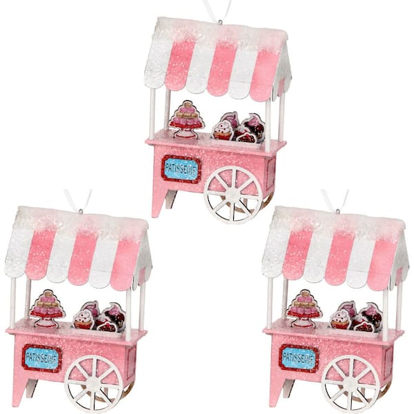 6 in. Cardboard French Dessert Cart Ornament (Set of 3)