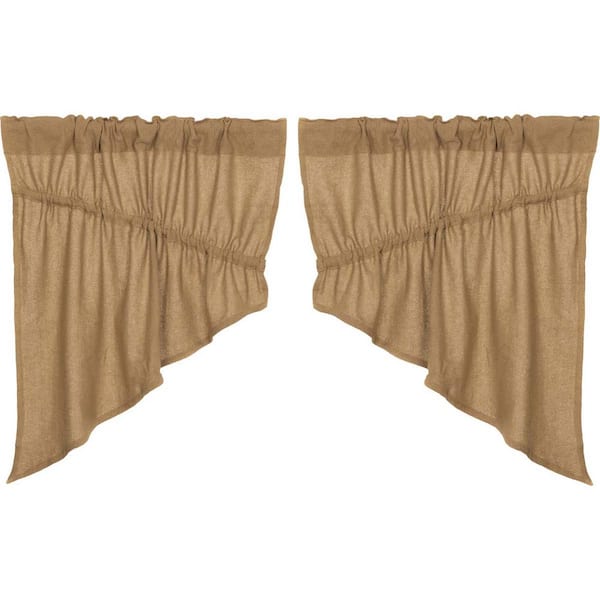 VHC BRANDS Burlap 36 in. L Cotton Prairie Swag Valance in Natural Tan Pair