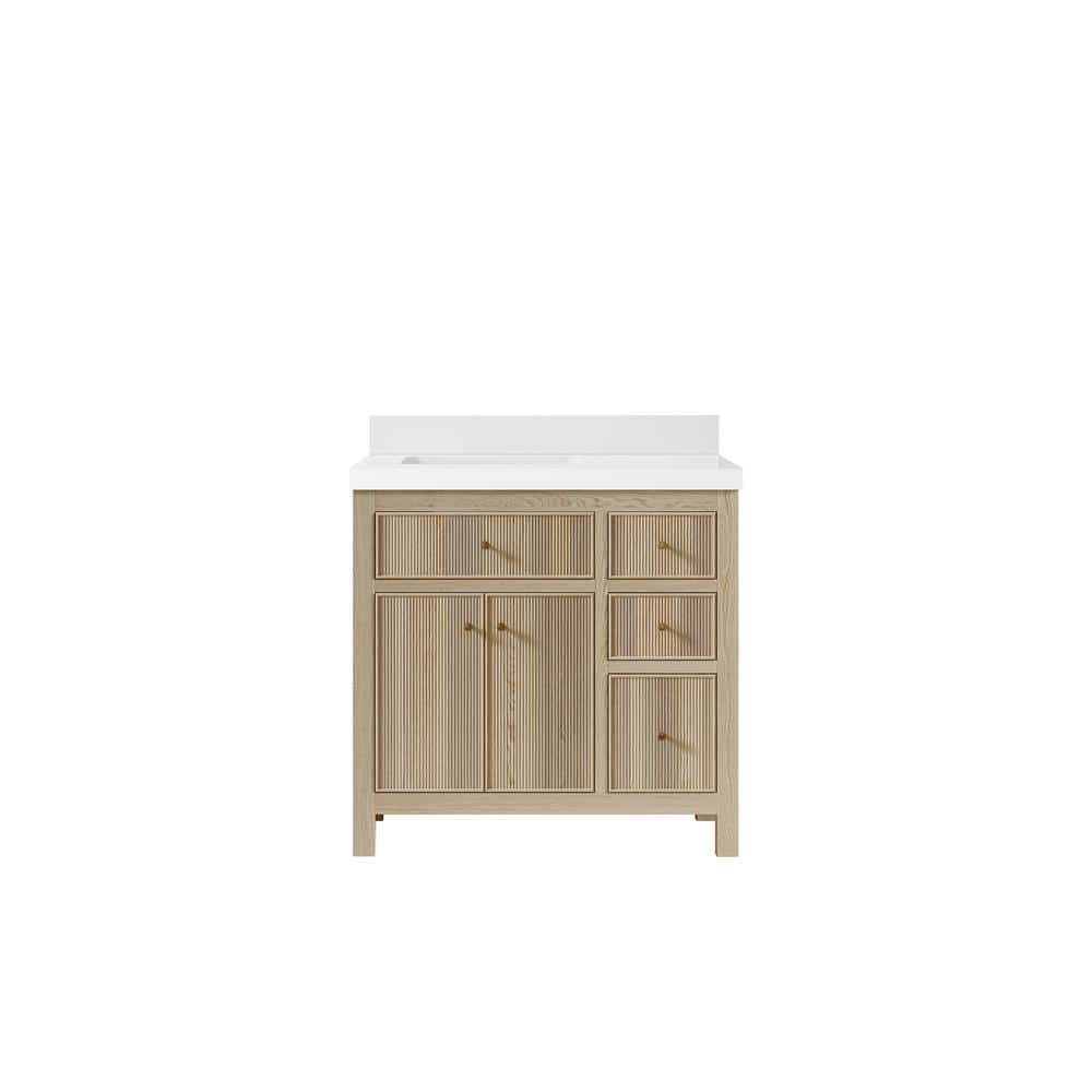 Sonoma Oak 36 in. W x 22 in. D x 36 in. H Left Offset Sink Bath Vanity in White Oak with 2 in. White Quartz Top price history on PriceWatchPro