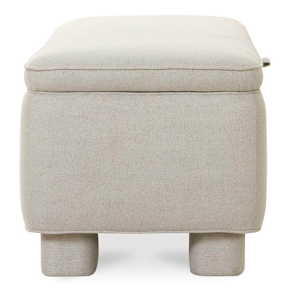 Light Grey Upholstered Storage Bench with Wood Frame