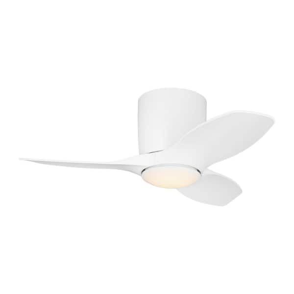 Titus 32 in.Matte White Hugger LED Flush Mount Standard Ceiling Fan with Matte White Blades, Light Kit and Remote