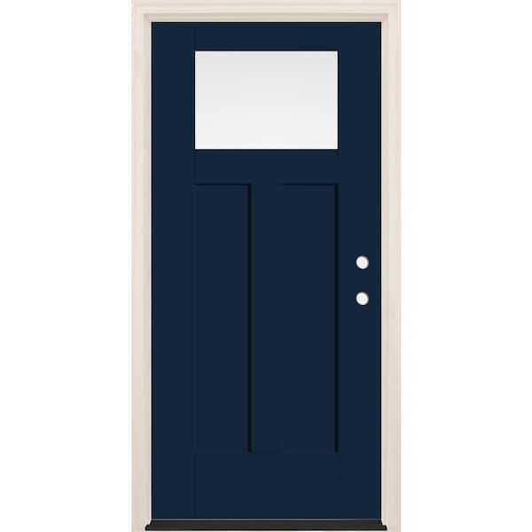 Builders Choice 36 in. x 80 in. Left Hand 1-Lite Indigo Painted Fiberglass Prehung Front Door with 4-9/16 in. Frame and Bronze Hinges
