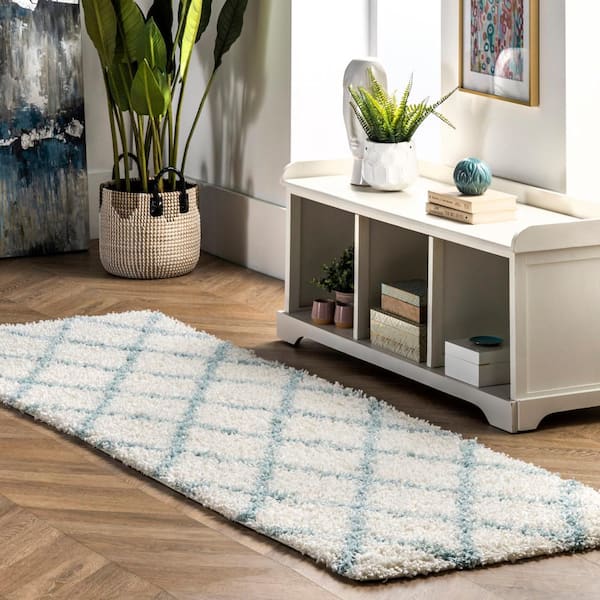 Tess Blue 2 ft. x 8 ft. Geometric Shag Area Rug