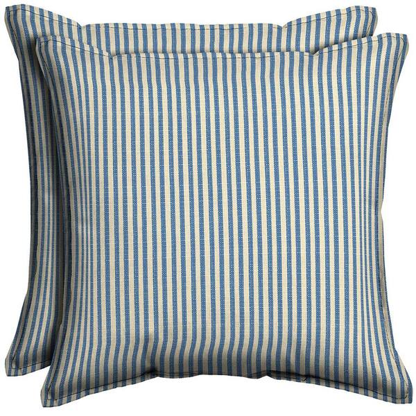 Hampton Bay Sailor Blue Pinstripe Square Outdoor Throw Pillow with Flange (2-Pack)