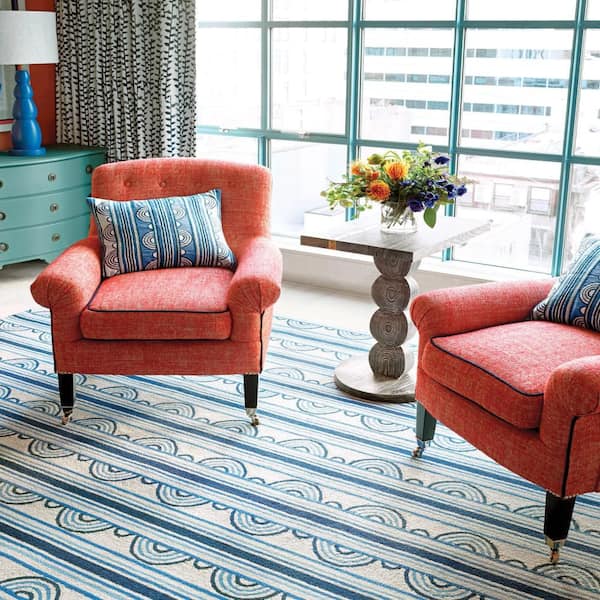 3 ft. x 8 ft. Blue Button Hand Micro Hooked Wool Indoor Runner Rug