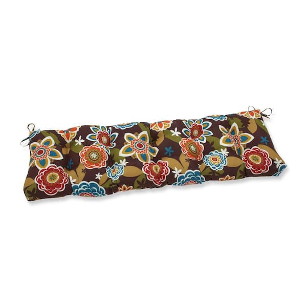 Pillow Perfect Floral Rectangular Outdoor Bench Cushion in Brown