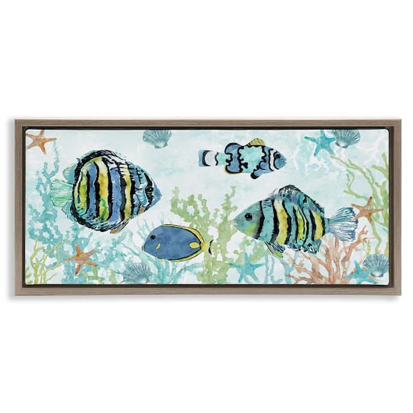 Stupell Industries Various Fish Underwater by Carol Robinson Brown Floater Frame Animal Graphic Art Print 11 in. x 25 in.