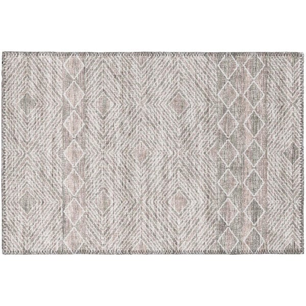 Yuma Beige 1 ft. 8 in. x 2 ft. 6 in. Geometric Indoor/Outdoor Washable Area Rug