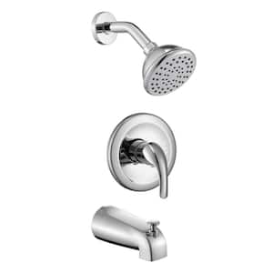 Single-Handle 1-Spray Round Tub and Shower Faucet with 6 in. Wall Mounted Shower Head in Chrome (Valve Included)