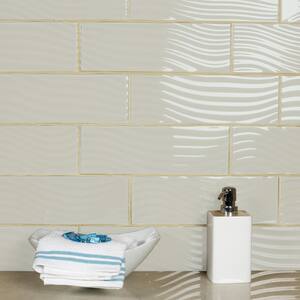 Waves Cream Textured 4 in. x 12 in. Glossy Glass Subway Wall and Floor Tile (11 sq. ft./Case)