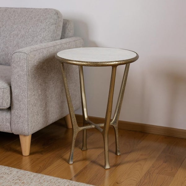 16 in. Gold Round Marble End Table