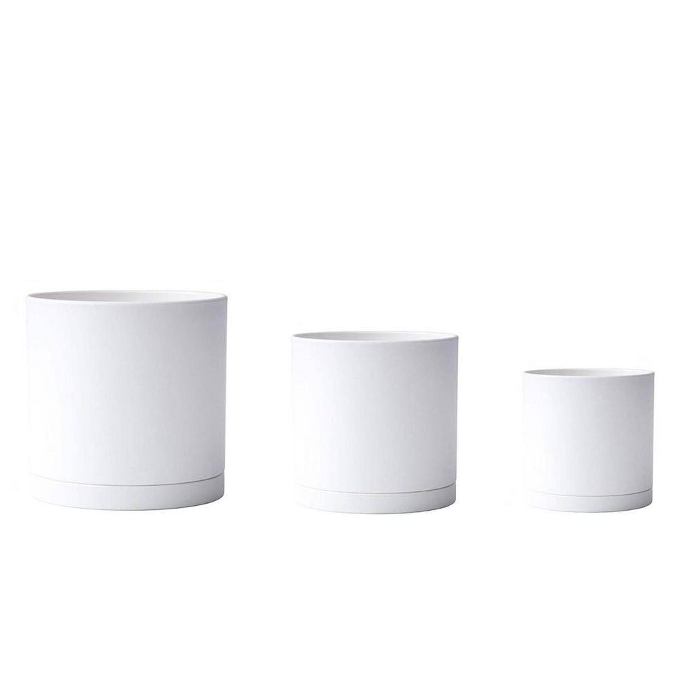 Large Matte White Plastic Round Planter Set (3-Pack) L088WS2NWS