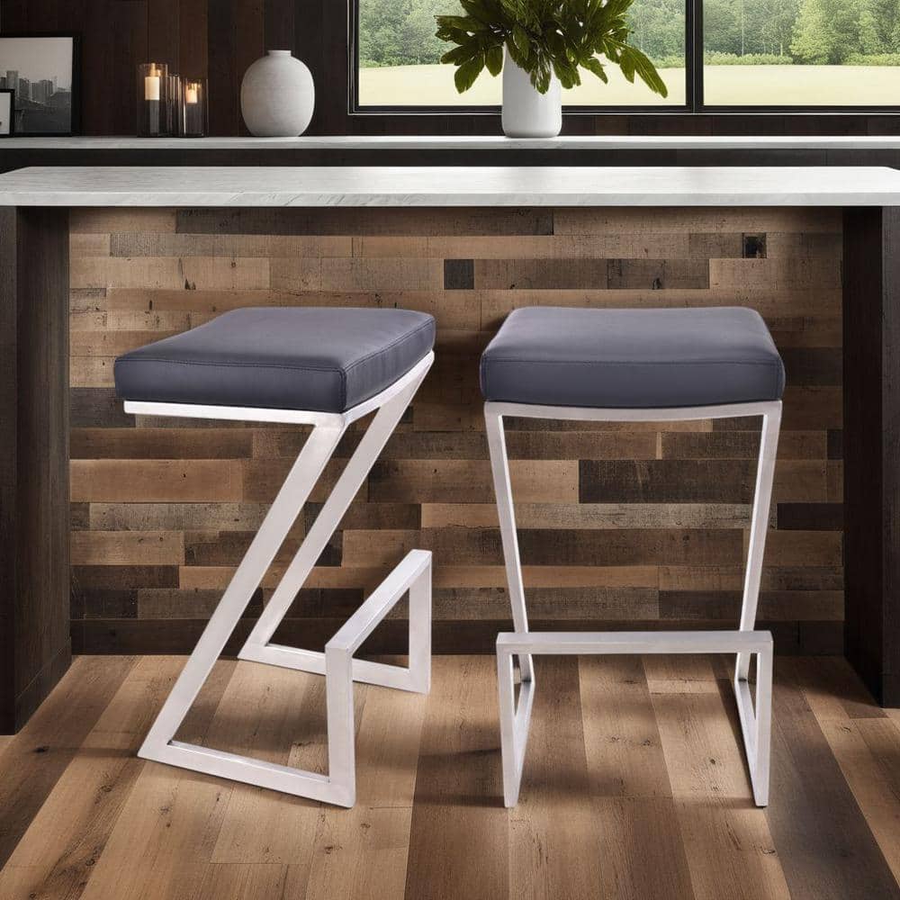 Atlantis 26 in. Backless Bar Stool in Brushed Stainless Steel with Black Pu