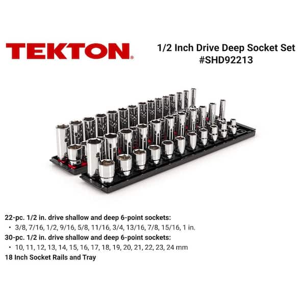 1/2 in. Drive 6-Point Socket Set with Rails (3/8 in.-1 in., 10 mm-24 mm) (52-Piece)