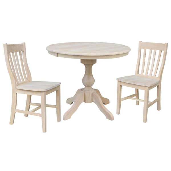 International Concepts Sophia 3-Piece 36 in. Unfinished Extendable Solid Wood Dining Set with Cafe Chairs