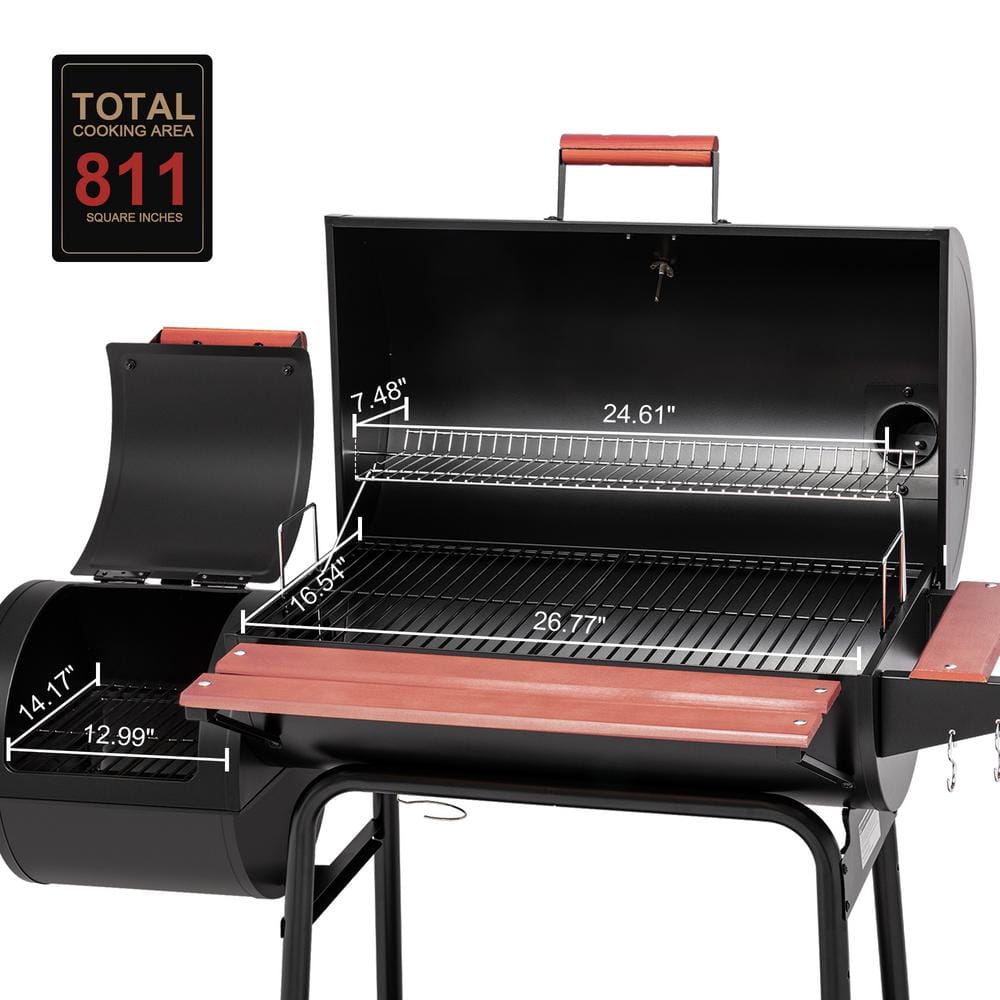 Royal Gourmet 30" Black Barrel Charcoal Grill with Smoker