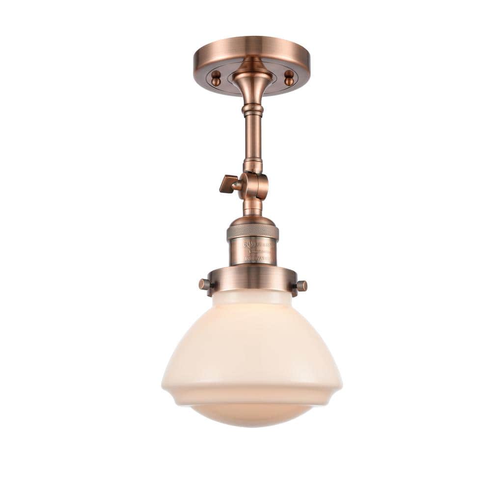 Antique Copper and Matte White Glass Wall Sconce