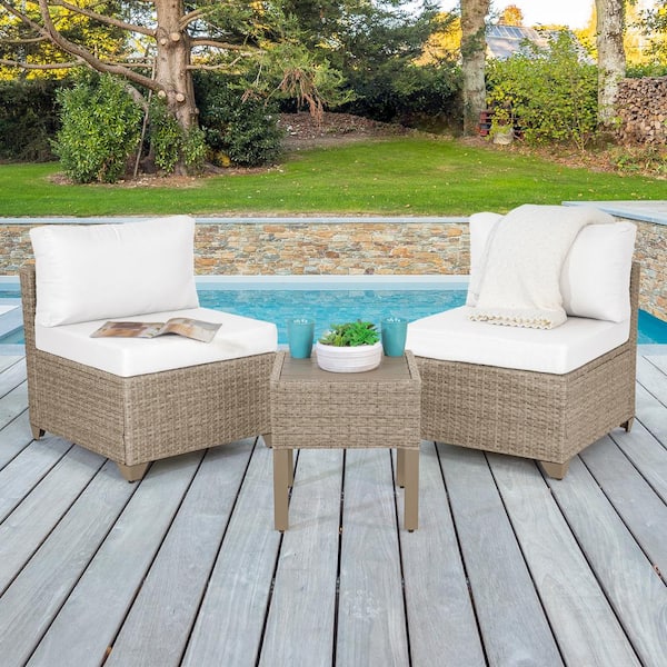 TK CLASSICS Maui 3-Piece Metal Patio Conversation Set with Linen White Cushions