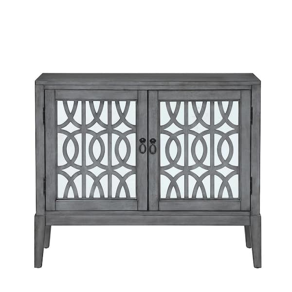 FARATI Grey Accent Chest and Cabinet Sideboard with Framed Mirror Doors Adjustable Shelves