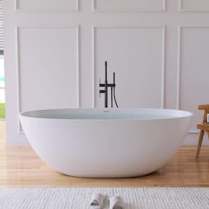 Eaton 65 in. Stone Resin Solid Surface Matte Flatbottom Freestanding Bathtub in White