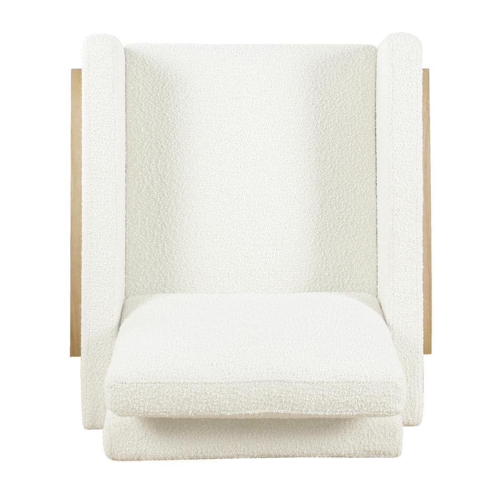 Cream White Boucle Wood Frame Accent Chair