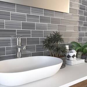 Hand Painted Rectangular 3 in. x 6 in. Neutral Gray 50 Glass tile (10 sq. ft./per Case)