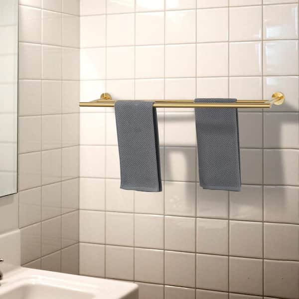 32 in. Wall Mounted Double Towel Bar in Brushed Gold