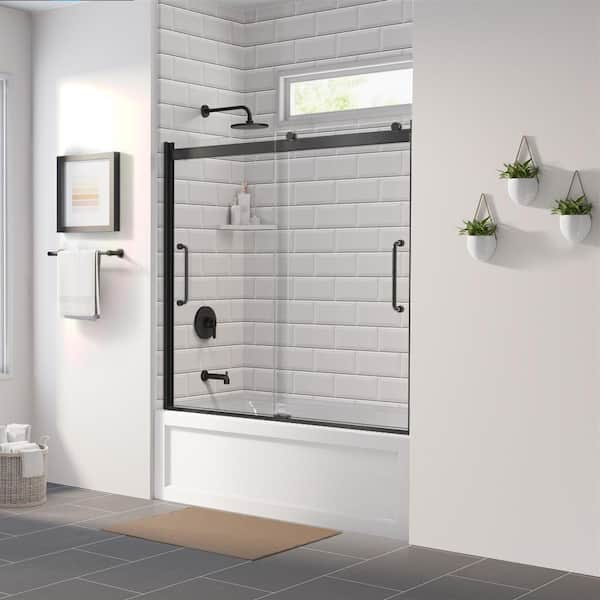 Basco Arelo 56 in. to 60 in. W Semi-Frameless Sliding Tub Door ...