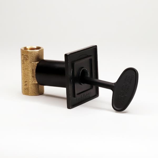 Blue Flame Universal Gas Valve Square Flange and Valve Key with 1/2 in. Straight Valve in Flat Black