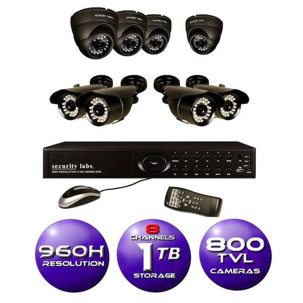 Security Labs 8-Channel 960H Surveillance System with 1TB HDD and (8) 800 TVL Cameras