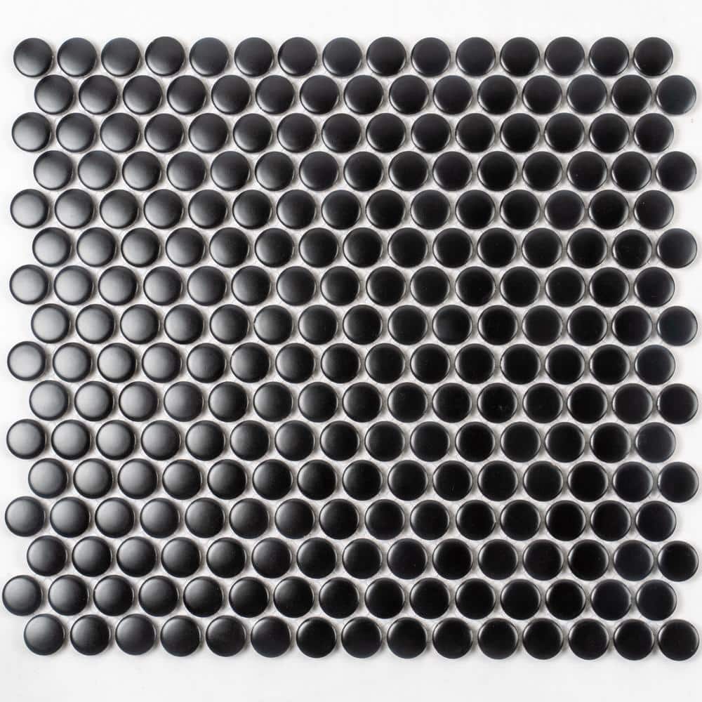 Cirkel 11.46'' x 12.4'' Glossy Black Porcelain Penny Tile Mosaic
