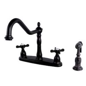 Victorian English Cross 2-Handle Standard Kitchen Faucet with Side Sprayer in Oil Rubbed Bronze